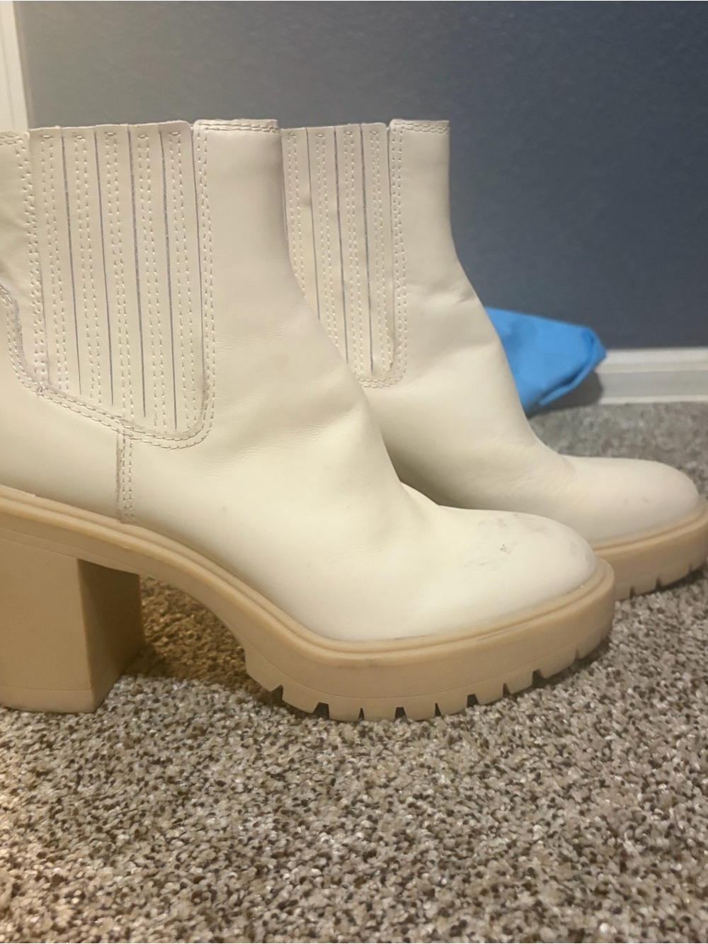 Dolce Vita Cream-White Chunky Chelsea Booties with Lug Sole